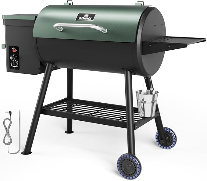 Wood Pellet Smoker BBQ Grill with Latest PID Technology LCD Controller 8 In 1 Pellet Grill with Auto Temperature Control and Meat Probe, 565 SQ.IN Cook Area for Home Party