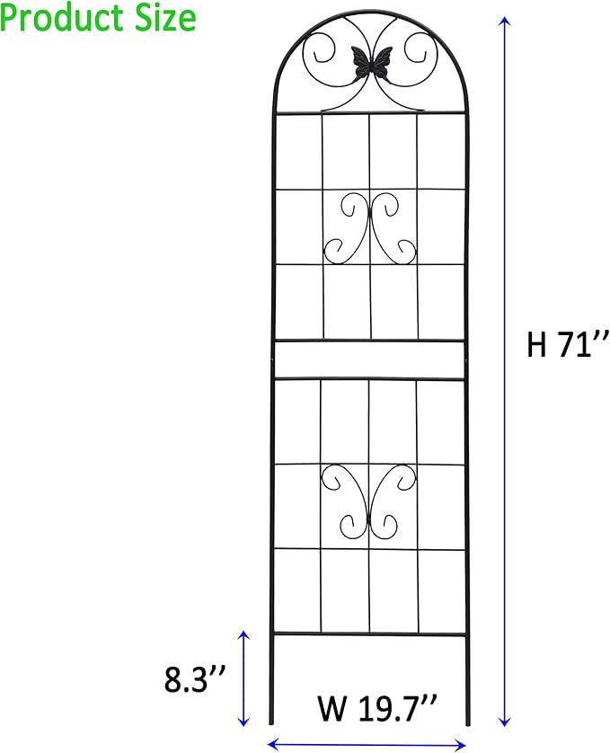 2 Pack Garden Trellises with Black Metal Coating, Trellis for Climbing Plants Outdoor, Roses, Vegetables, Vines, Cucumbers-19.7×71 inches.