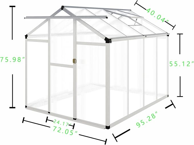 CQZY 6x8 FT Greenhouse for Outdoors,Walk-in Greenhouse for Outside,Silver