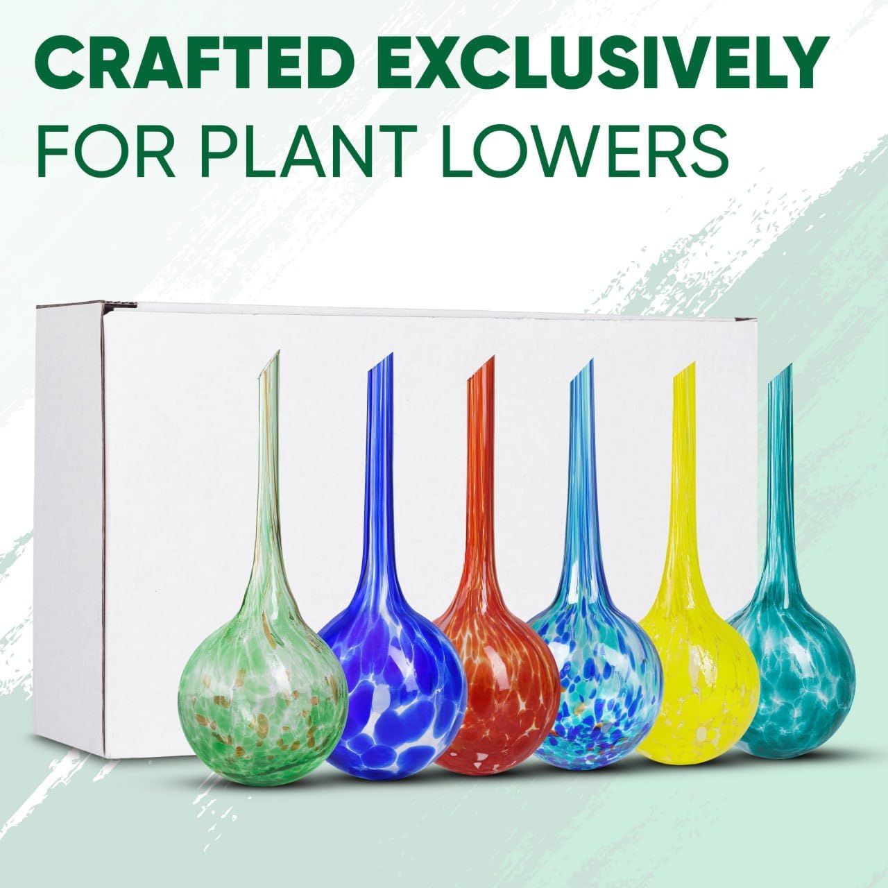 Plant Watering Globes Set of 6 – Large Glass Self-Watering Bulbs (up to 5 Days of Watering) for Indoor & Outdoor Plants – Multicolor