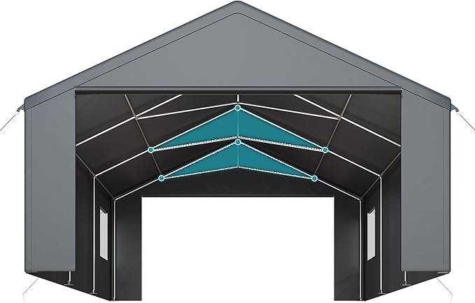 Carport, Heavy Duty Car Port 20x20 FT, Large Car Canopy with Roll-Up Windows & Side-Opening Door, Outdoor Portable Garage Reinforced Four-Hole Base for Car, Truck, Boat, Motorcycle