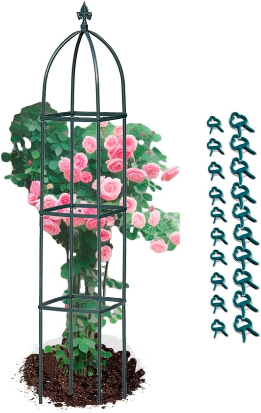 Garden Trellis for Climbing Plants Outdoor - Powder-Coated Steel 63" Metal Trellis Towering Plant Support - Heavy Duty Obelisk Trellis for Climbing Vine, Vegetables & Flowers,Deep Green