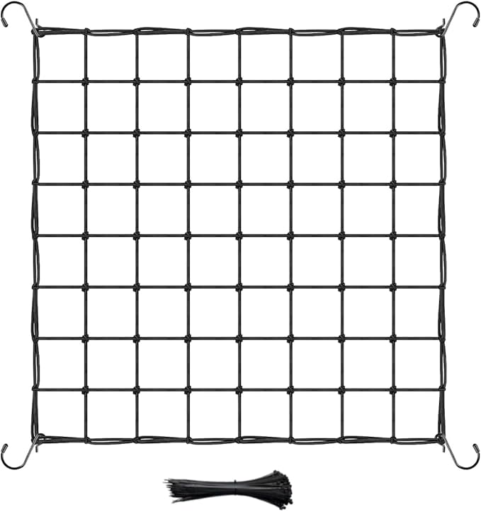 Trellis Net for Grow Tent, 4X4FT Elastic Trellis Netting with 4 Hooks, Heavy-Duty Trellis Netting Support for Indoor Plants, Gardening
