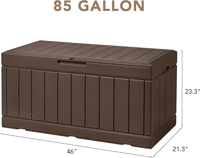 Devoko 85 Gallon Deck Box Lockable Resin Outdoor Storage Box waterproof Outdoor Container for Patio Furniture Cushions, Pillow (Brown)