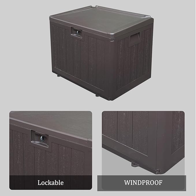 Premium Pro Edition 35 Gallon Lockable Resin Deck Box, Waterproof & UV-Resistant Outdoor Storage Box for Outdoor Storage, Garden Tools & Pool Accessories Storage, Brown