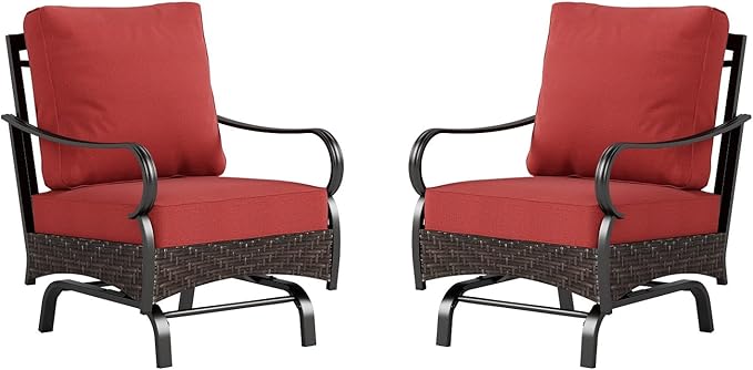 Sophia & William Extra Large Outdoor Patio Motion Sofa Chairs Set 2 PCS Heavy-Duty Metal Porch Furniture with High Back & Deep Seating Area, 5.5" Thicken Cushions for Deck, Lawn, Outside (Red)