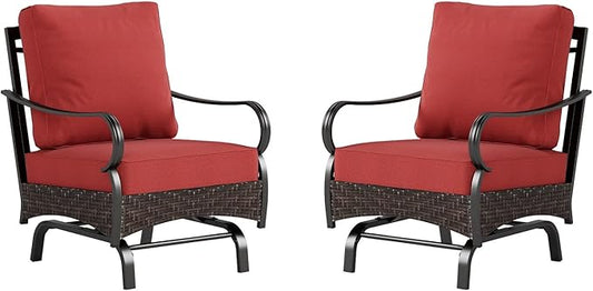 Sophia & William Extra Large Outdoor Patio Motion Sofa Chairs Set 2 PCS Heavy-Duty Metal Porch Furniture with High Back & Deep Seating Area, 5.5" Thicken Cushions for Deck, Lawn, Outside (Red)