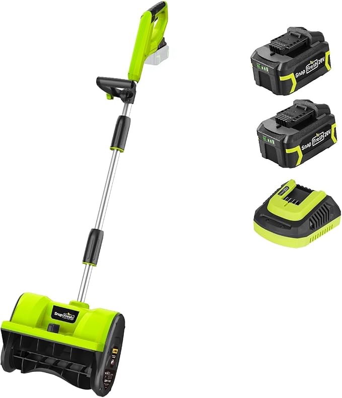 SnapFresh 20V Snow Shovel Cordless,12” Electric Snow Thrower kit,with 2 Pack 4.0Ah Batteries and Fast Charger(Green)