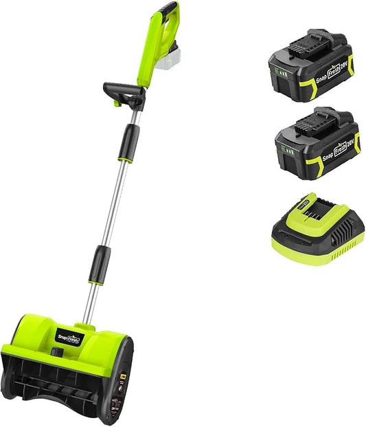 SnapFresh 20V Snow Shovel Cordless,12” Electric Snow Thrower kit,with 2 Pack 4.0Ah Batteries and Fast Charger(Green)