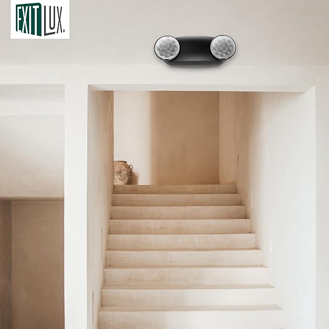 4 Packs Black Emergency Lights with Battery Backup Two Adjustable Bug Eye -UL 924 Certified Emergency Exit Signs-120-277VAC/Commercial Emergency Lights Fixtures/Hardwired Indoor Exit Lights.