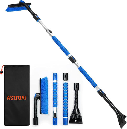AstroAI 62.4" Ice Scrapers for Car Windshield and Extendable Snow Scraper with Foam Grip and 360° Pivoting Brush Head for Christmas Car Auto Truck SUV(Blue)