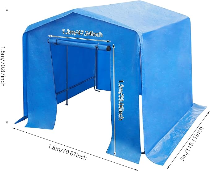 6x10x6 FT Outdoor Storage Shelter Carport, Portable Storage Tent with Roll-up Door, Waterproof Outdoor Carport for Bike, Lawn Mower, ATV Storage (Blue)