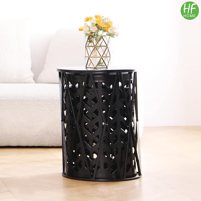 Set of 3 Modern Metal Side End Tables, Round Nesting Coffee Table Indoor, Nightstand Plant Stand for Living Room, Bedroom, Office, Garden Stool - Pure Black (Ship from US)