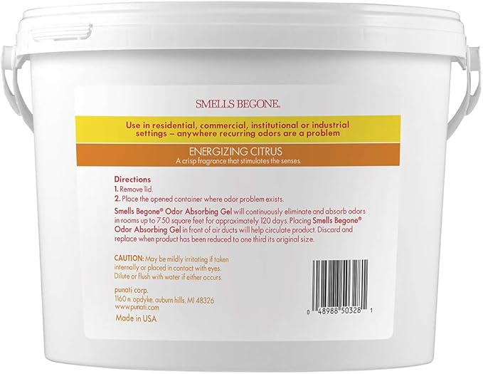 SMELLS BEGONE 1-Gallon Odor Absorber Gel - Air Freshener & Odor Eliminator for Homes, Garages & Commercial Buildings - Industrial Size - Energizing Citrus Scent