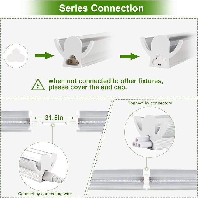 Grow Light T5 1.4Ft (8pcs x 10 Watts),5000k White Full Spectrum LED Lamp Plant Light Strips for Indoor Plant Growing,End-to-End Connectable with V-Shaped Reflector