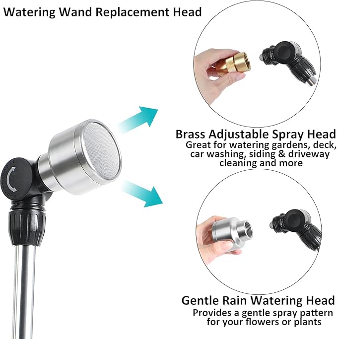 STYDDI Soft Rain Watering Wand with Pivoting Head and Thumb Control, 28" Gentle 1008Holes Classic Rain Wand with Replace Brass Nozzle, Perfect for Hanging Baskets, Planters, Greenhouses and Seedbed