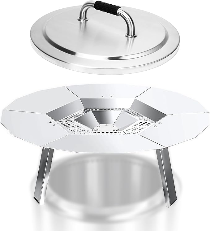 Heat Deflector and Fire Pit Lid for Solo Stove Bonfire 19.5", 304 Stainless Steel,Portable Heat Diffuser with Handle&Leg,Fire Pits Round Lid for Solo Stove Bonfire/Other 19.5" Outdoor Firepit