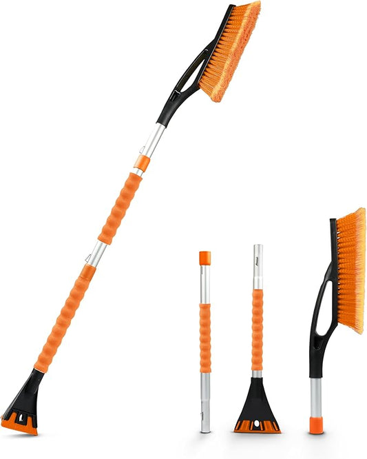 EcoNour 43" Ice Scrapers for Car Windshield Extendable | 3 Parts Detachable Telescopic Snow Brush for Car, Trucks, SUV | Long Snow Scraper with Brush | Car Winter Accessories