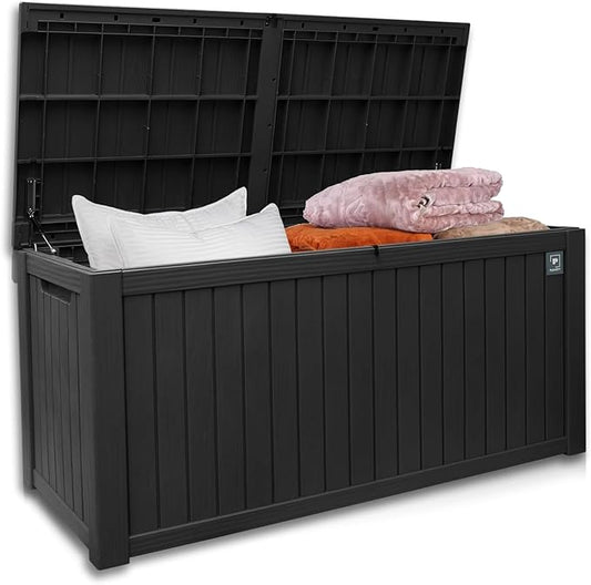 Heavy Duty Storage Box,180 Gallon Black Outdoor Storage Box is Made of Resin for Outdoor, Patio or Indoor Use.