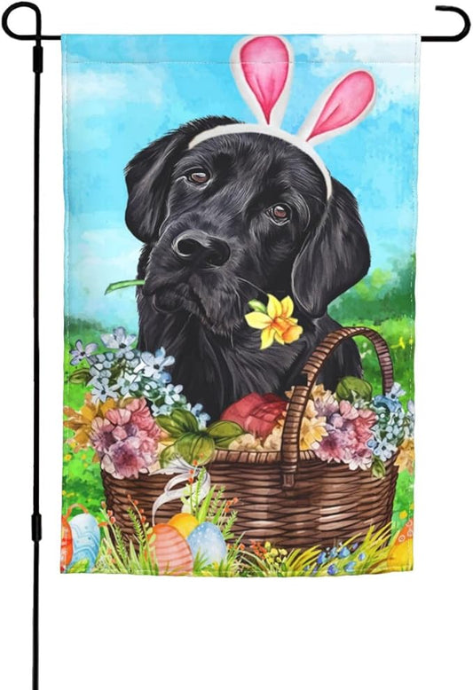 Labrador Dog Lab Black Flower Egg Happy Easter Garden Flag Welcome Party Outdoor Outside Decorations Picks Home House Garden Yard Decor 12x18 Inch