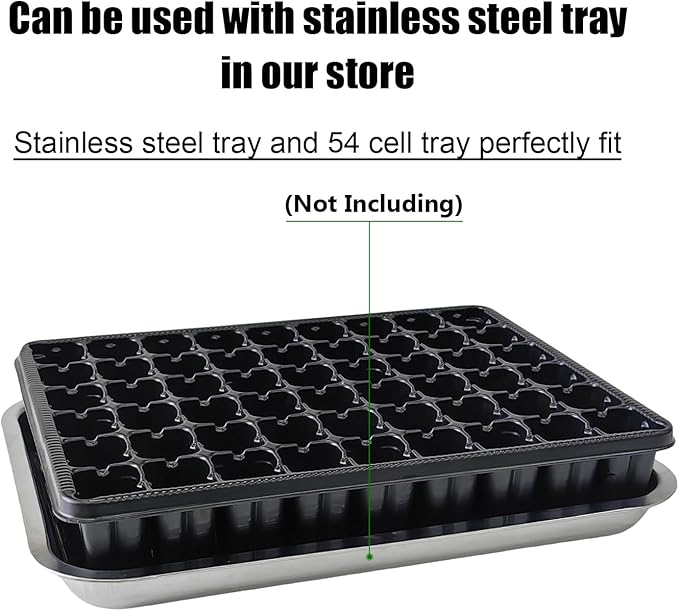 54 Cell Seed Starter Trays, 2.8" Deep Plug Flat Tray,10 Pieces Big Holes Germination Tray, Thick Durable Seedling Plastic Nursery Reusable Trays (11.14inch ×14.6 inch, 10-Pack)