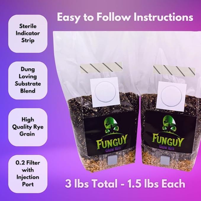 2- PACK All-in-One, Growing Kit in a bag, Mushroom Grow Bag with Sterilized Rye Grain and Dung Loving Substrate, Spores Not Included, So Easy It's Like Magic., Brown