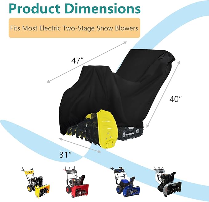 Oslimea Outdoors Snow Blower Cover - 600D Heavy Duty Polyester, Waterproof, UV Protection, Universal Size for Most Electric Two Stage Snow Blowers 47" L x 31" W x 37" H