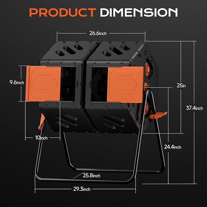 Compost Bin 45 Gallon, Easy Assemble Composter Tumbler, Dual Chamber Large Compost Bin Outdoor for Fast Composting, 360°Rotating Composter for Outside, Garden, Backyard, and Yard