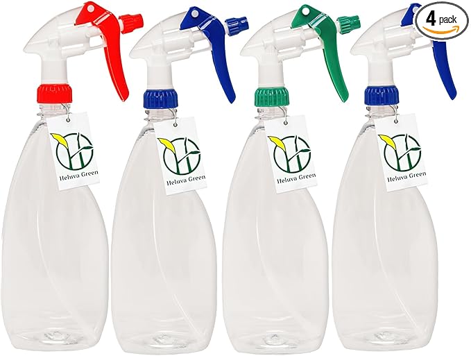 Heavy Duty 24oz Clear Plastic Spray Bottles for Cleaning - Large Empty Bottles for Gardening Solutions, Vinegar, Chemicals, Professional Cleaners - Adjustable Sprayer Nozzle - 4 Pack