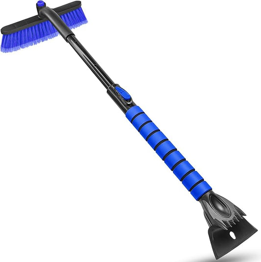 SEAAES 35 Inch Ice Scraper and Snow Brush for Car Windshield, Extendable Snow Scraper Brush with Foam Grip for Truck SUV Vehicle Window - Blue