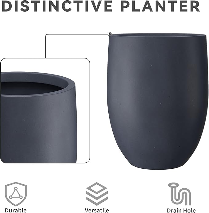 Kante 21.7" H Dark Gray Concrete Tall Planter, Large Outdoor Indoor Decorative Pot with Drainage Hole and Rubber Plug, Modern Round Style for Home and Garden