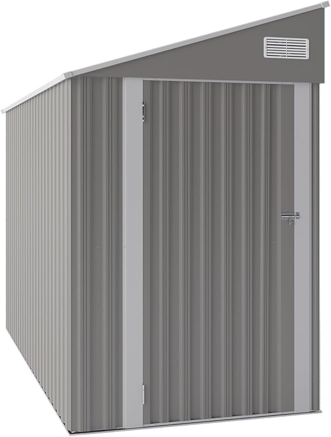 4×8 FT Outdoor Metal Storage Shed,Heavy-Duty Lean to Storage Shed with Lockable Single Side Hinge Door,Waterproof Metal Storage Tool House W/Sloping Roof,Air Vent&Protect Film,for Backyard,Gray