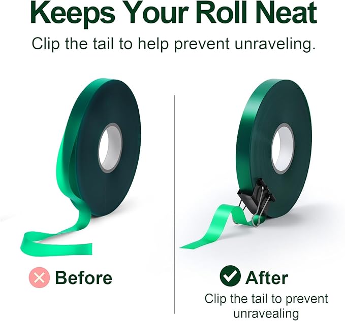 2 Rolls Plant Tie Tape, 0.5 in × 197 ft Each (394 ft Total) – Soft Stretch PVC Garden Ties, Reusable Non-Adhesive, with Binder Clip & Mesh Storage Bag for Tomato, Vine, Flower & Tree Suppor