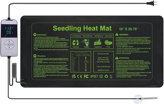Seedling Heat Mat 10X20.75`` with Thermostat Temperature Controller Auto Off Timer Durable Waterproof Plant Heating Pad Warm Hydroponic Heating Mat for Seed Starting Germination Plant Propagation (1)