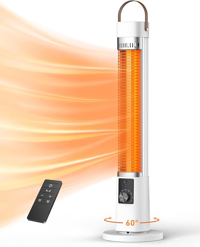 Patio Heater for Outdoor Use, 32" Electric Space Heater Indoor, Portable Infrared Heater with 60-Degree Oscillation, Timer, Remote, for Patio, Gazebo, White