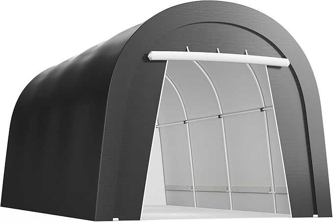 10'x20' Carport, Outdoor Round Portable Garage with 2 Roll up Doors, Heavy Duty Storage Shelter Car Canopy Party Tent, Dark Gray