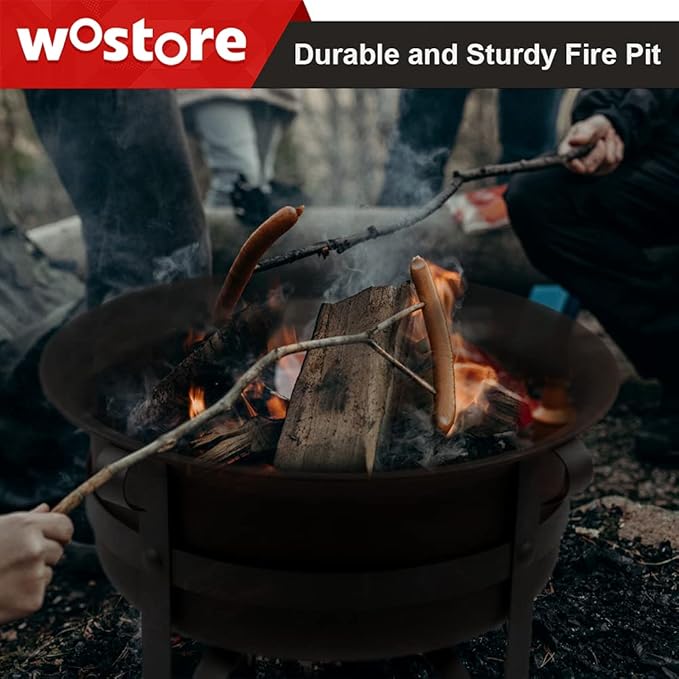Wostore Wood Burning Fire Pits for Outside 23.5 Inch Portable Bronze Cauldron Camping Bonfire Patio Backyard Fireplace with Spark Screen and Poker