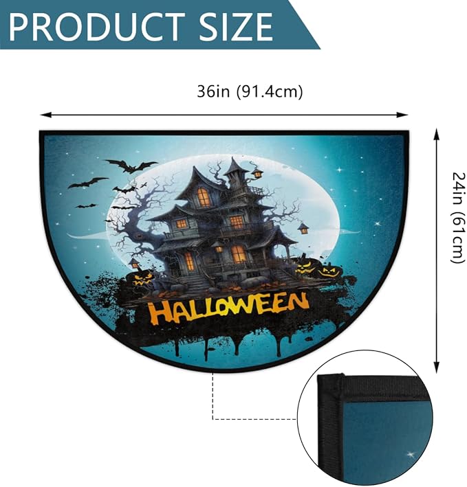 Halloween Half Round Door Mat, Halloween Bat Castle Moon Semicircle Door Mats, Non Slip Area Rug Soft Doormat for Indoor Entrance Wear Resistant Welcome Mat for Garage Patio Home Decor 24 x 36 In