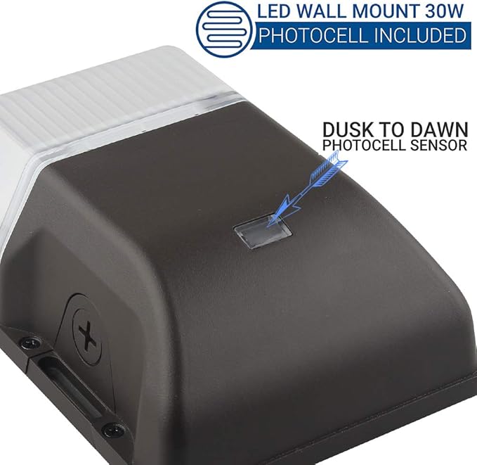 dephen 30W LED Wall Pack with Photocell, Dusk to Dawn Outdoor Lighting 5000K, 4050Lm Mini Wallpack Light, AC100-277Vac IP65 Exterior Security Lamp (UL-Listed)