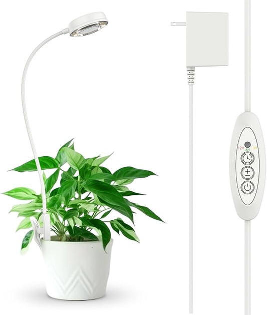 SANSI Grow Light for Indoor Plants, Clip-on LED Full Spectrum Plant Lamp with 4-Level Dimmer, Auto On/Off Timer (3/6/12 Hrs) - White, 10W 1-Pack