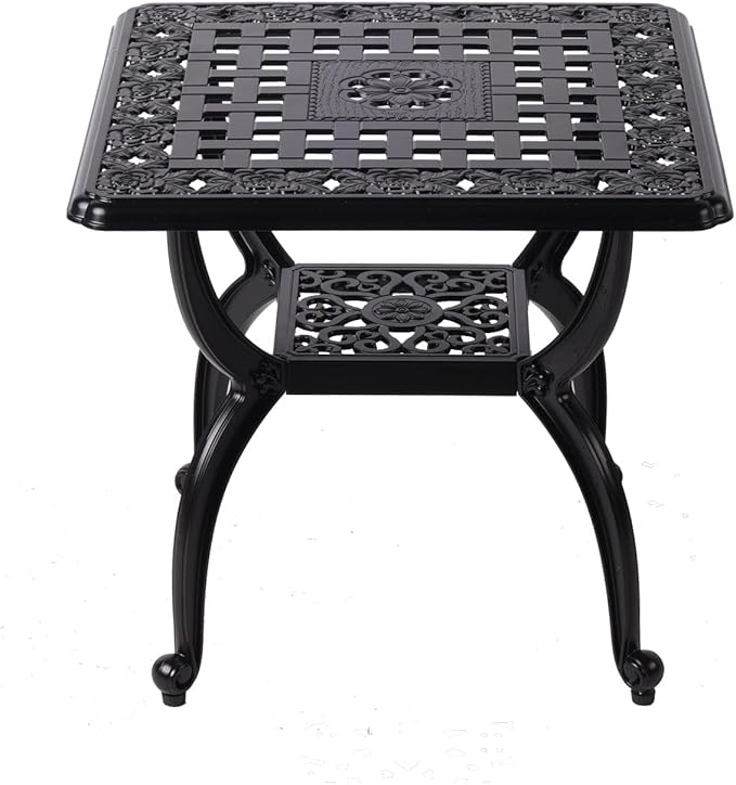 Cast Aluminum Outdoor Side Table,Small Patio Table,Outdoor Coffee Tables for Patio,Garden,Balcony, for All Weather (Black, Square)