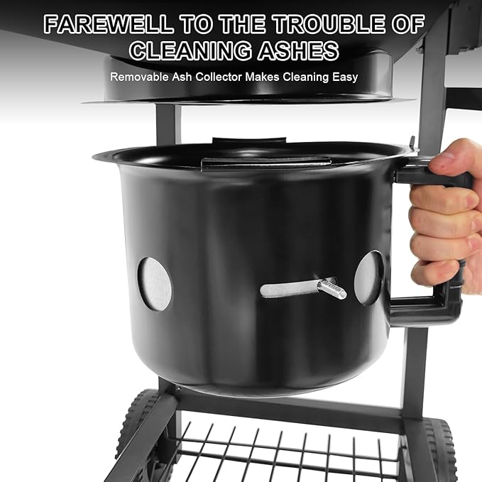 Charcoal Grill with Temperature Gauge - Large Outdoor Barrel Barbecue Grill with Side Table, 565 sq in Cooking Space for 8-12 People, Ideal for Camping and Backyard BBQ