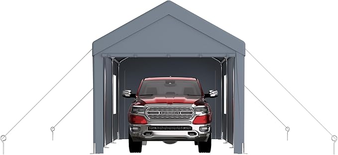 Carport 12x20 Ft Heavy Dut Car Port Canopy, Portable Garage with Removable Sidewalls & Doors for Car, Truck, Boat, Garden Tools (Grey)