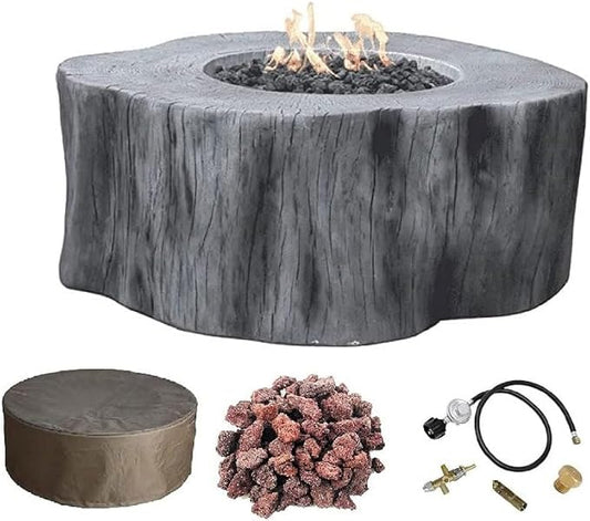 AMS Fireplace | Elementi | Round Natural Gas Fire Pit Table | Canvas Cover, Lava Rocks and Gas Key Valve Included | Fuel: Natural Gas, Manchester - Classic Grey