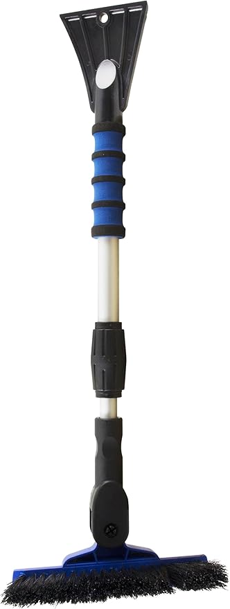 Mallory USA Mini Telescoping 35" Pivoting Dual Head Snow Broom with Squeegee, Integrated Ice Scraper (Red)