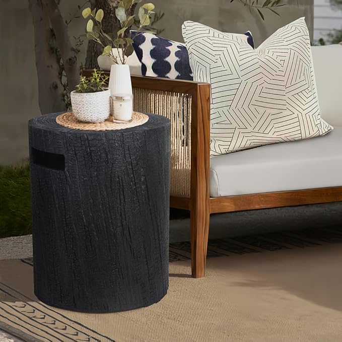 Afterglow 16" Propane Tank Cover Table, Round Tank Container Fits Standard 20 lbs Propane Tank Outdoor Gas Tank, Deck Backyard Patio, Faux Wooden Black