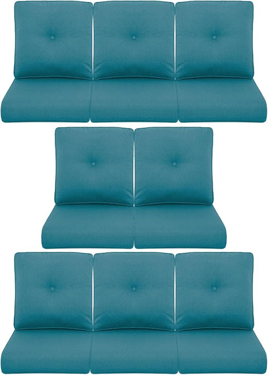 8-Piece Outdoor Patio Cushion Set - Fade & Water Resistant with Removable Olefin Cover, 22x24x4 Inch Memory Foam Cushions for Wicker Sectional Sofa – Peacock Green/Buckle