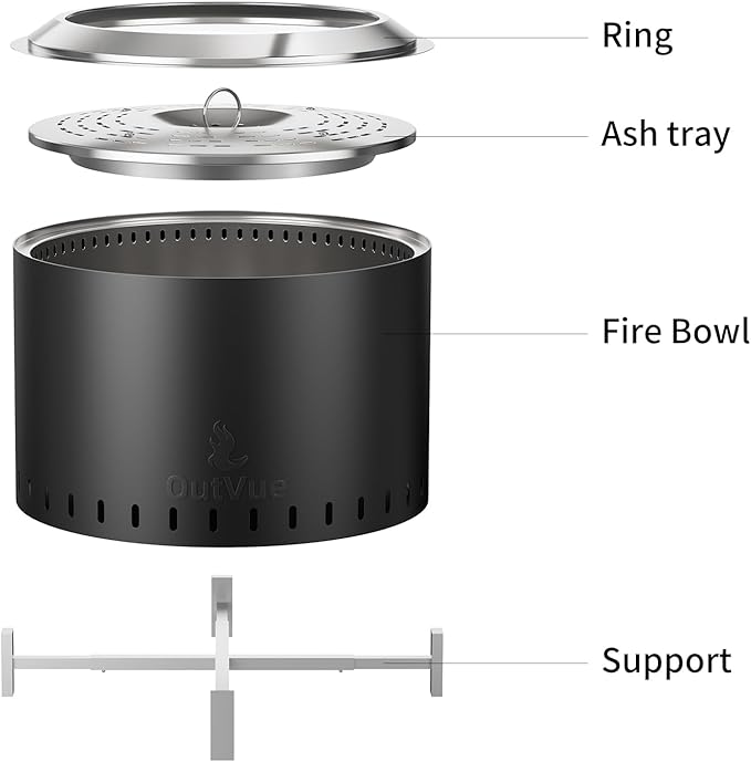 22 inch Stainless Steel Smokeless Fire Pit, Outdoor Smokeless Firepit, Wood Burning Fire Pits for Camping, Bonfire, Low Smoke Firepit for Outside (Vertical Hole)