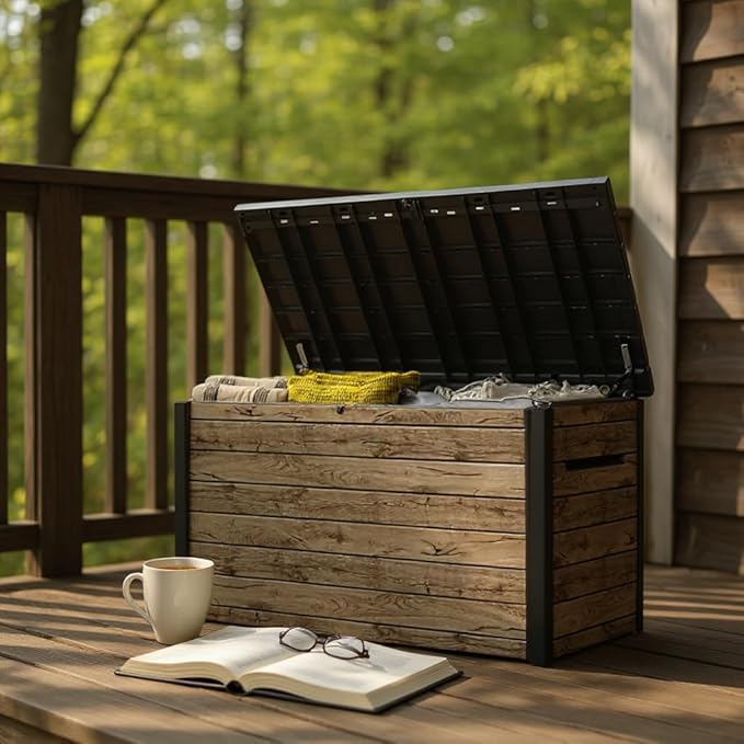 230 Gallon Deck Storage Box Outdoor Patio Container (Ash Wood Brown)