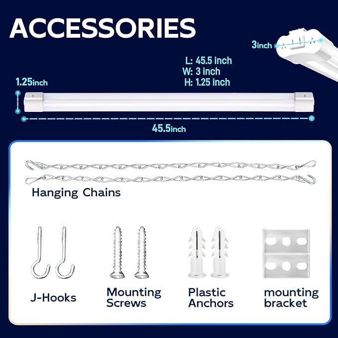 hykolity 10 Pack 4FT Linkable LED Utility Light Fixture, 4400lm, 42W, 5000K Daylight for Workshop, Garage, Hanging or Surface Mount, with Power Cord, ETL